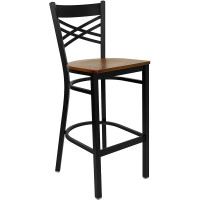 Flash Furniture Hercules Series Black ''X'' Back Metal Restaurant Bar Stool with Cherry Wood Seat XU-6F8BXBK-BAR-CHYW-GG